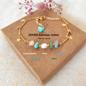 Gemini Stone Anklet Zodiac Sign Adjustable Chain