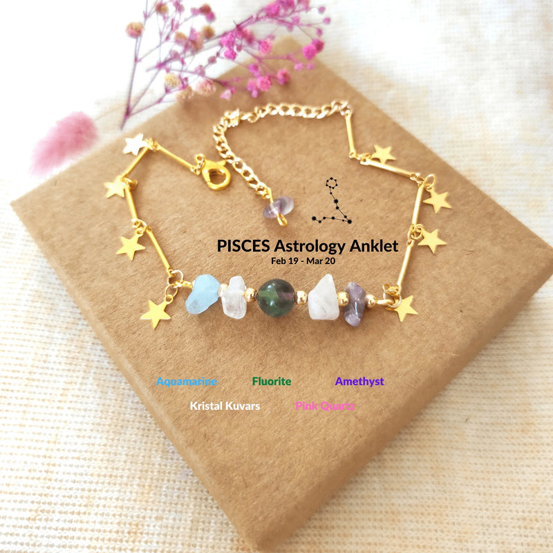 Pisces Adjustable Stone Anklet Zodiac Plated