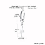 Lightning Bolt Charm Huggie Earrings Men Silver Stainless Steel Hoops