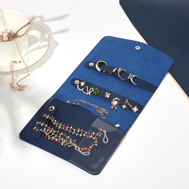 Practical Travel Jewelry Organizer Roll Bag for Ring Earring Necklace
