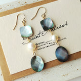 14K Filled Mother of Pearl Freshwater Pearl Earrings Gray Drop Women Jewelry