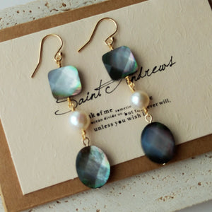 14K Filled Mother of Pearl Freshwater Pearl Earrings Gray Drop Women Jewelry
