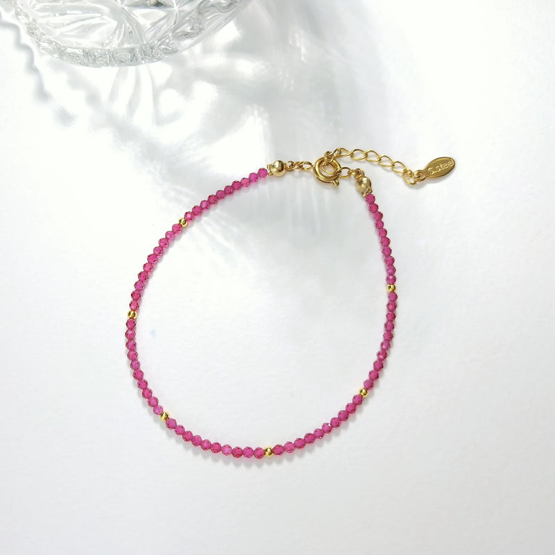 2mm Created Sapphire/Ruby Adjustable Bracelet 17+3cm Boho Beaded