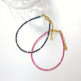 2mm Created Sapphire/Ruby Adjustable Bracelet 17+3cm Boho Beaded