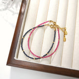 2mm Created Sapphire/Ruby Adjustable Bracelet 17+3cm Boho Beaded