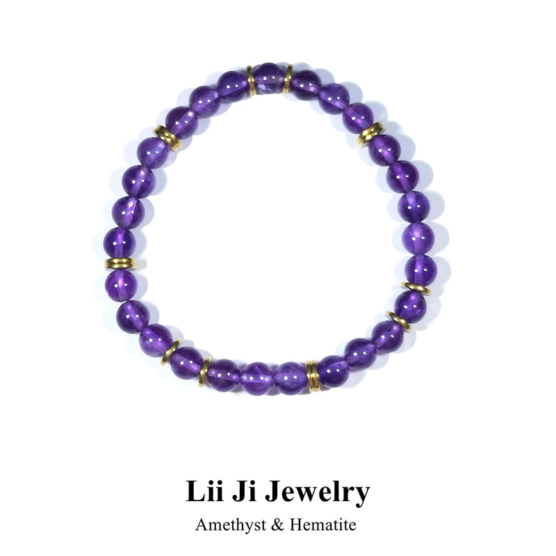 6mm Amethyst Hematite Bracelet Gemstone Jewelry Christmas Gift
