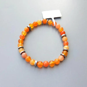 6mm Orange Carnelian Hematite Bracelet Unisex Gift