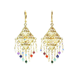 7 Chakras Gemstone 14K Filled Dangle Hoop Earrings