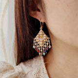 7 Chakras Gemstone 14K Filled Dangle Hoop Earrings