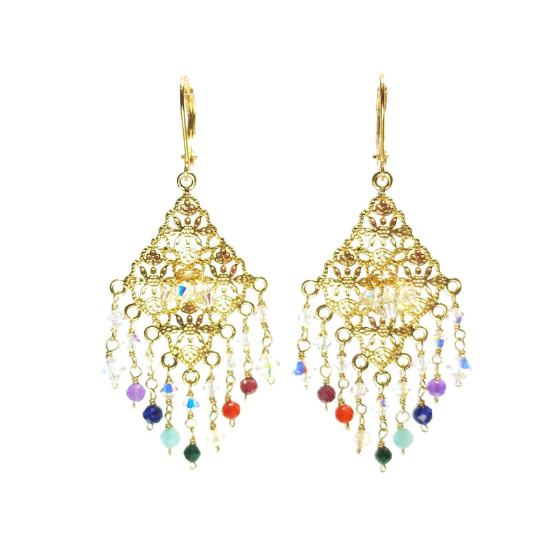 7 Chakras Gemstone 14K Filled Dangle Hoop Earrings