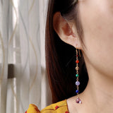 7 Chakras Gemstone 14K Filled Dangle Hoop Earrings