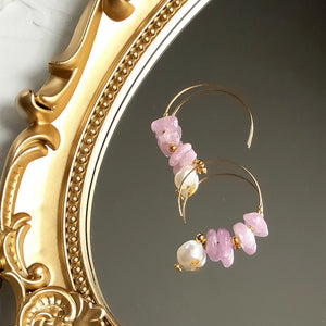 925 Silver Kunzite Pearl Plated Hoop Earrings for Women