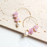 925 Silver Kunzite Pearl Plated Hoop Earrings for Women