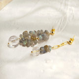 925 Silver Labradorite Clear Quartz Asymmetric Stud Earrings