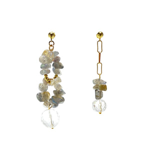 925 Silver Labradorite Clear Quartz Asymmetric Stud Earrings