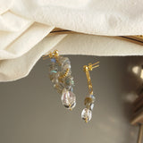925 Silver Labradorite Clear Quartz Asymmetric Stud Earrings