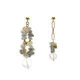 925 Silver Labradorite Clear Quartz Asymmetric Stud Earrings