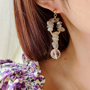 925 Silver Labradorite Clear Quartz Asymmetric Stud Earrings