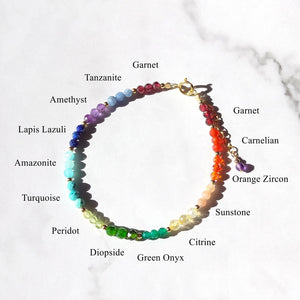 14K Filled Stone 3-4mm Beaded Bracelet 17+3cm Rainbow Jewelry