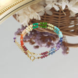 14K Filled Stone 3-4mm Beaded Bracelet 17+3cm Rainbow Jewelry