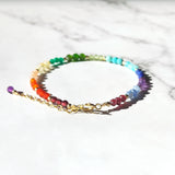 14K Filled Stone 3-4mm Beaded Bracelet 17+3cm Rainbow Jewelry
