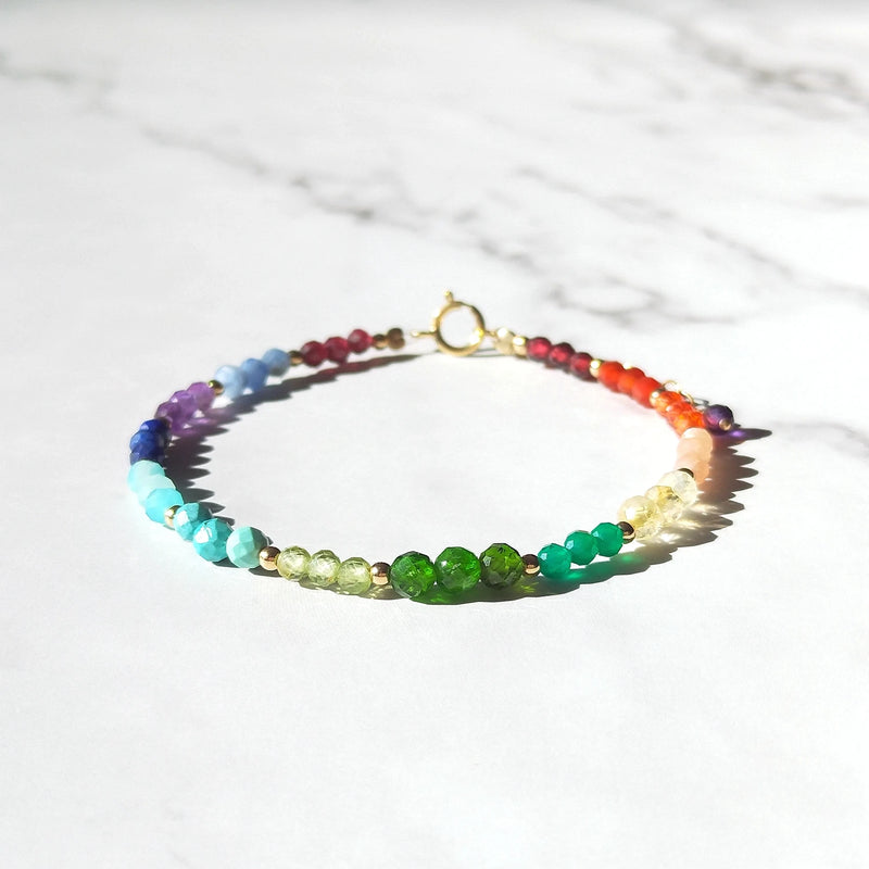 14K Filled Stone 3-4mm Beaded Bracelet 17+3cm Rainbow Jewelry