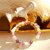 Amethyst Prehnite Rose Quartz Stone Bracelet with Iron Tower Charm