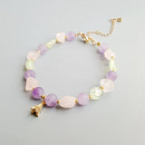 Amethyst Prehnite Rose Quartz Stone Bracelet with Iron Tower Charm