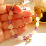 Amethyst Prehnite Rose Quartz Stone Bracelet with Iron Tower Charm