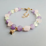 Amethyst Prehnite Rose Quartz Stone Bracelet with Iron Tower Charm