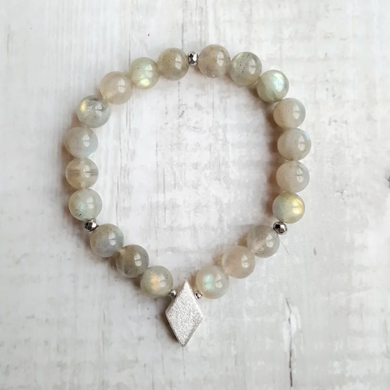 Natural Labradorite Hematite 925 Silver Charm Bracelet