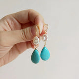 Baroque Pearl Turquoise Drop Bead Earrings 925 Sterling Silver Delicate Jewelry