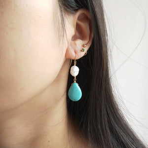 Baroque Pearl Turquoise Drop Bead Earrings 925 Sterling Silver Delicate Jewelry