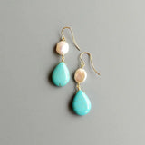 Baroque Pearl Turquoise Drop Bead Earrings 925 Sterling Silver Delicate Jewelry