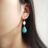 Baroque Pearl Turquoise Drop Bead Earrings 925 Sterling Silver Delicate Jewelry