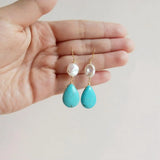 Baroque Pearl Turquoise Drop Bead Earrings 925 Sterling Silver Delicate Jewelry
