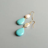 Baroque Pearl Turquoise Drop Bead Earrings 925 Sterling Silver Delicate Jewelry
