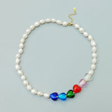 Rainbow Heart Baroque Pearl Choker Necklace 925 Sterling Silver Women Jewelry