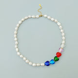 Rainbow Heart Baroque Pearl Choker Necklace 925 Sterling Silver Women Jewelry