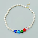 Rainbow Heart Baroque Pearl Choker Necklace 925 Sterling Silver Women Jewelry