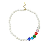 Rainbow Heart Baroque Pearl Choker Necklace 925 Sterling Silver Women Jewelry