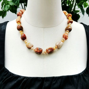 Beige Natural Stone Yellow Jade Agate Necklace Women Jewelry Gift