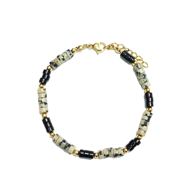 Agate Dalmatians Stone Stainless Steel Plated Bracelet Jewelry