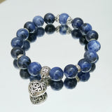 Sodalite Bracelet Heart Charm Jewelry 17-18cm