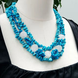 Turquoise Crystal Quartz Rose Flowers Necklace