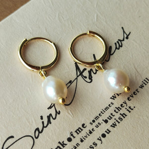 Sterling Silver Pearl Earrings Plated Hoop for Women