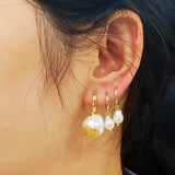 Sterling Silver Pearl Earrings Plated Hoop for Women
