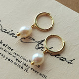Sterling Silver Pearl Earrings Plated Hoop for Women