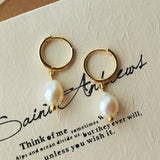 Sterling Silver Pearl Earrings Plated Hoop for Women