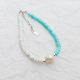 Turquoise Howlite Baroque Pearl 925 Sterling Silver Boho Bracelet